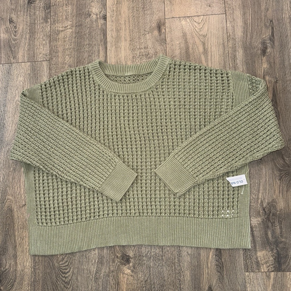 NWT Old Navy Women's XXL TTG Open Knit Top Sweater Crew Neck Olive Lagenlook